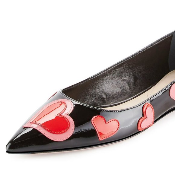 Prada Black Multi Heart-applique Pointed-toe Flats - Picture 4 of 9
